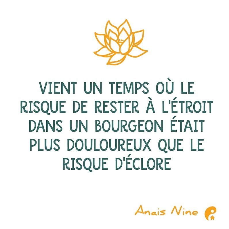 Vient un temps où le risque de rester à l'étroit dans un bourgeon était plus douloureux que le risque d'éclore. (Anais Nine)