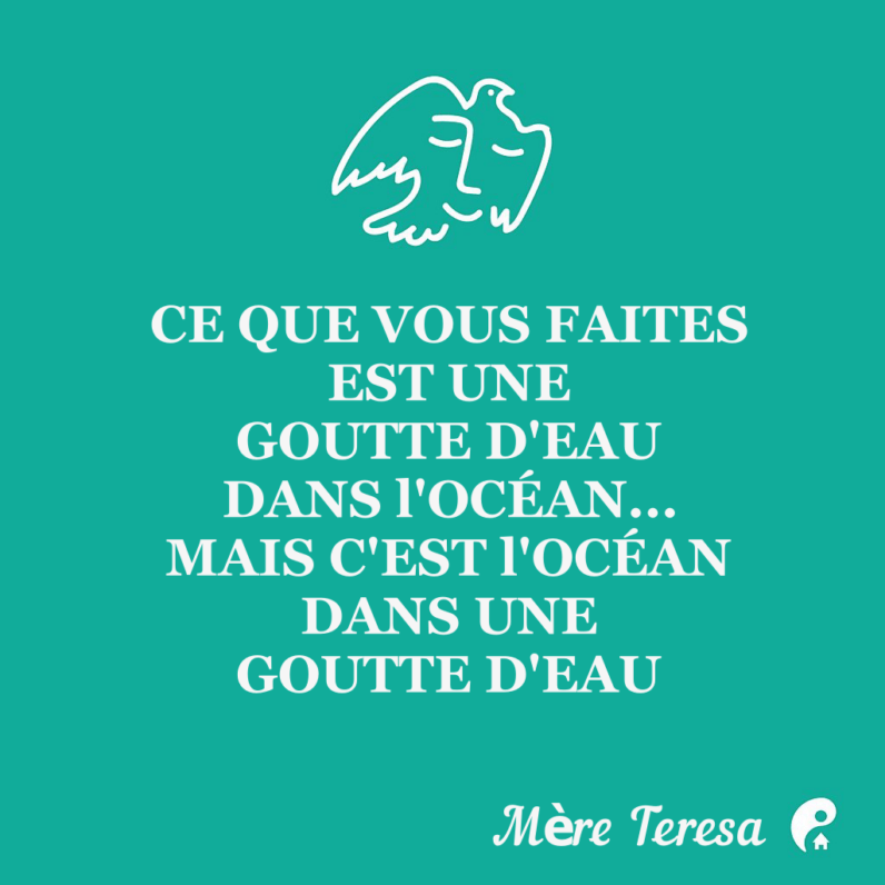 Ce que vous faites est une goutte d'eau dans l'océan... Mais c'est l'océan dans une goutte d'eau